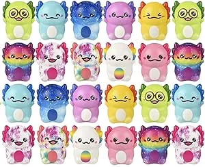 Curious Minds Busy 24 Mini 2 inch Axolotl Slow Rise Squishy Toys - Memory Foam Party Favors, Fidgets, Prizes, OT (Random Colors)