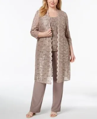 3-Pc. Plus Size Sequined Lace Pantsuit & Shell
      
          3-Pc. Plus Size Sequined Lace Pantsuit & Shell