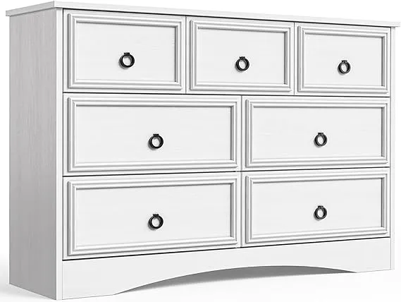 LGHM Modern 7 Drawer Dresser, 47.24" Wide Dressers for Bedroom, Chest of Drawers Closet Organizers and Storage Clothes - Easy Pulls Handle, Textured Borders Living Room, Hallway, Gray