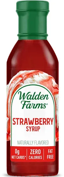 Walden Farms Sirop sans sucre à la fraise pour crêpes, gaufres, pain perdu et pâtisseries fraîches, 0 g de glucides nets, calories, graisses ou gluten, certifié casher, bouteille de 355 ml