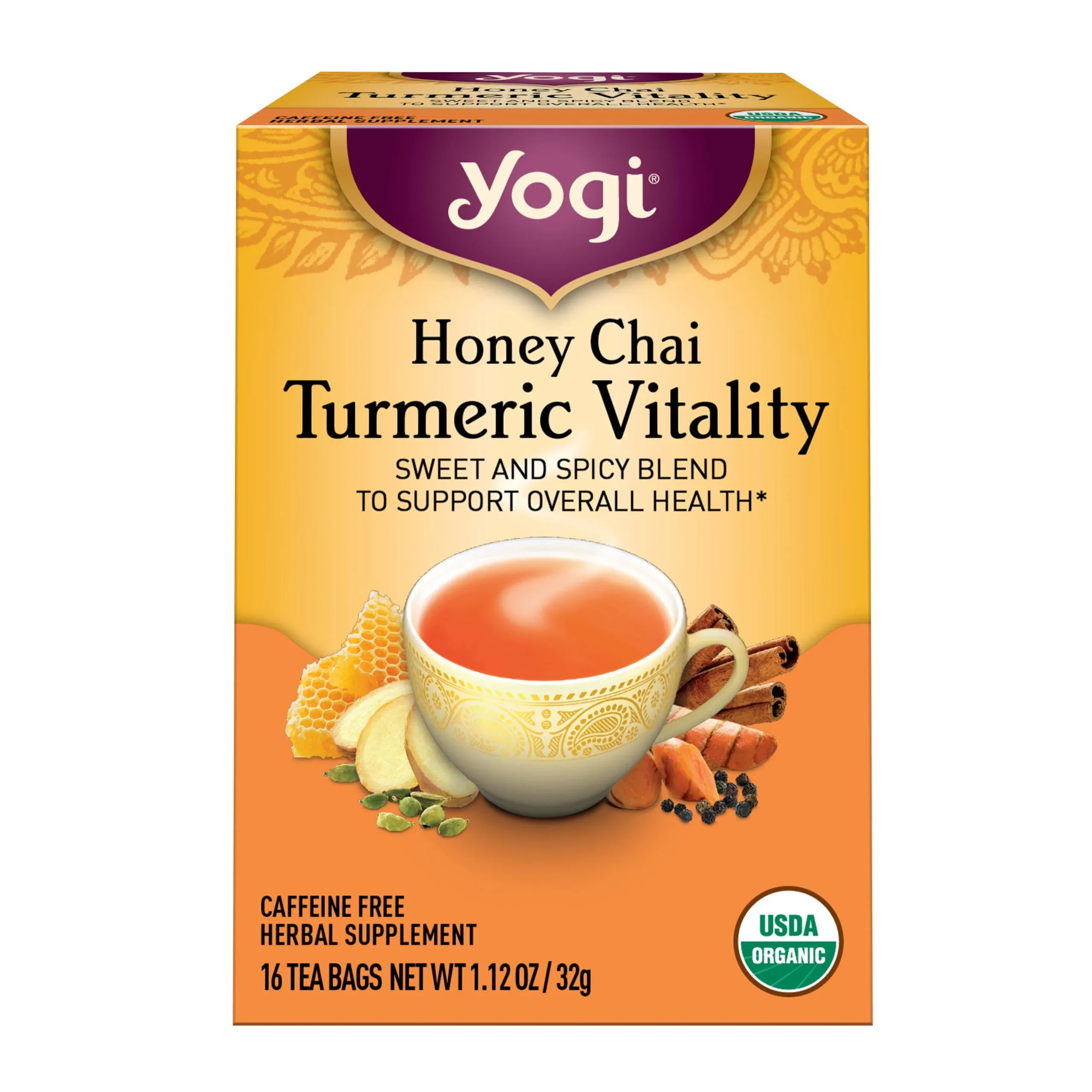 Yogi Tea, Turmeric Vitality, Honey Chai, Caffeine Free, 16 Tea Bags, 1.12 oz (32 g)