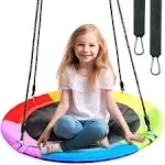 TURFEE 40" Saucer Tree Swing for Kids - 700Lb Weight Capacity, 900D Waterproof Oxford Fabric Platform Swing Seat with Adjustable Ropes for Kids Playground Outdoor Activity Backyard Fun (Rainbow)