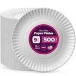 9" Uncoated Paper Plates- Pack of 200ct