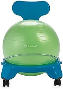 Gaiam Kids Balance Ball Chair - Classic Children's Stability Ball Chair, Alternative School Classroom Flexible Desk Seating for Active Students with Satisfaction Guarantee, Blue/Green