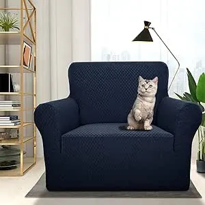 ZNSAYOTX 1 Piece Jacquard Chair Slipcovers for Living Room High Stretch Chair Covers with Arms Anti Slip Pets Friendly Couch Sofa Armchair Cover Furniture Protector (Chair, Navy Blue)