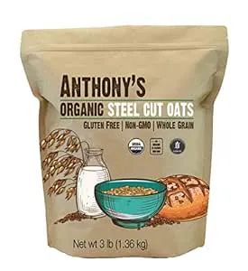 Anthony's Organic Steel Cut Oats 3 lb Gluten Free Non GMO Irish Oatmeal Whole Grain