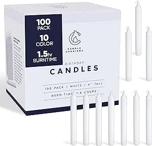 Candle Charisma 100 White Spell Candles - 4" Unscented Paraffin Chime Candles, Smokeless & Dripless, Colored Candles, 1.5 Hours Burn Time 0.4" Thick Taper Candles for Rituals, Witchcraft and Parties