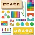 The Block Set | Solid Wood Building Blocks and Shapes, 70 Pieces, 18 Colors