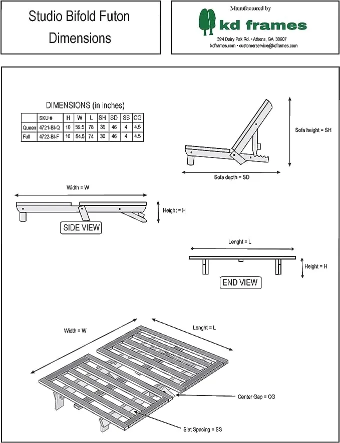 KD Frames Studio Bifold Futon (Full)