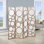 Arvada 4-Panel Wood Room Divider with Circle Pattern (Gold)