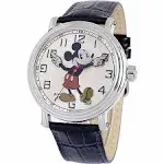 Men&#039;s &#034;Vintage Mickey Mouse&#034; Watch with Black Leather Band Disney 56109 Classic