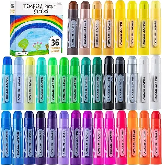 JOYIN 36 Colors Assorted Washable Tempera Paint Sticks, Quick Drying and No Mess Paint Sticks for Arts and Crafts Project, Art Easter Gifts for your Kids and Artists