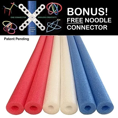 6 Pack Red White and Blue Patriot Pack Deluxe Foam Pool Swim Noodles