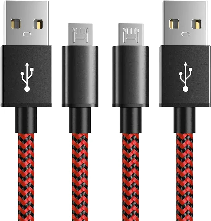 6amLifestyle PS4 Charging Cable, 10ft 2 Pack USB to Micro USB Cable, Nylon Braided Cord, for PS4 Slim/Pro, Xbox One S/X Controller, Red