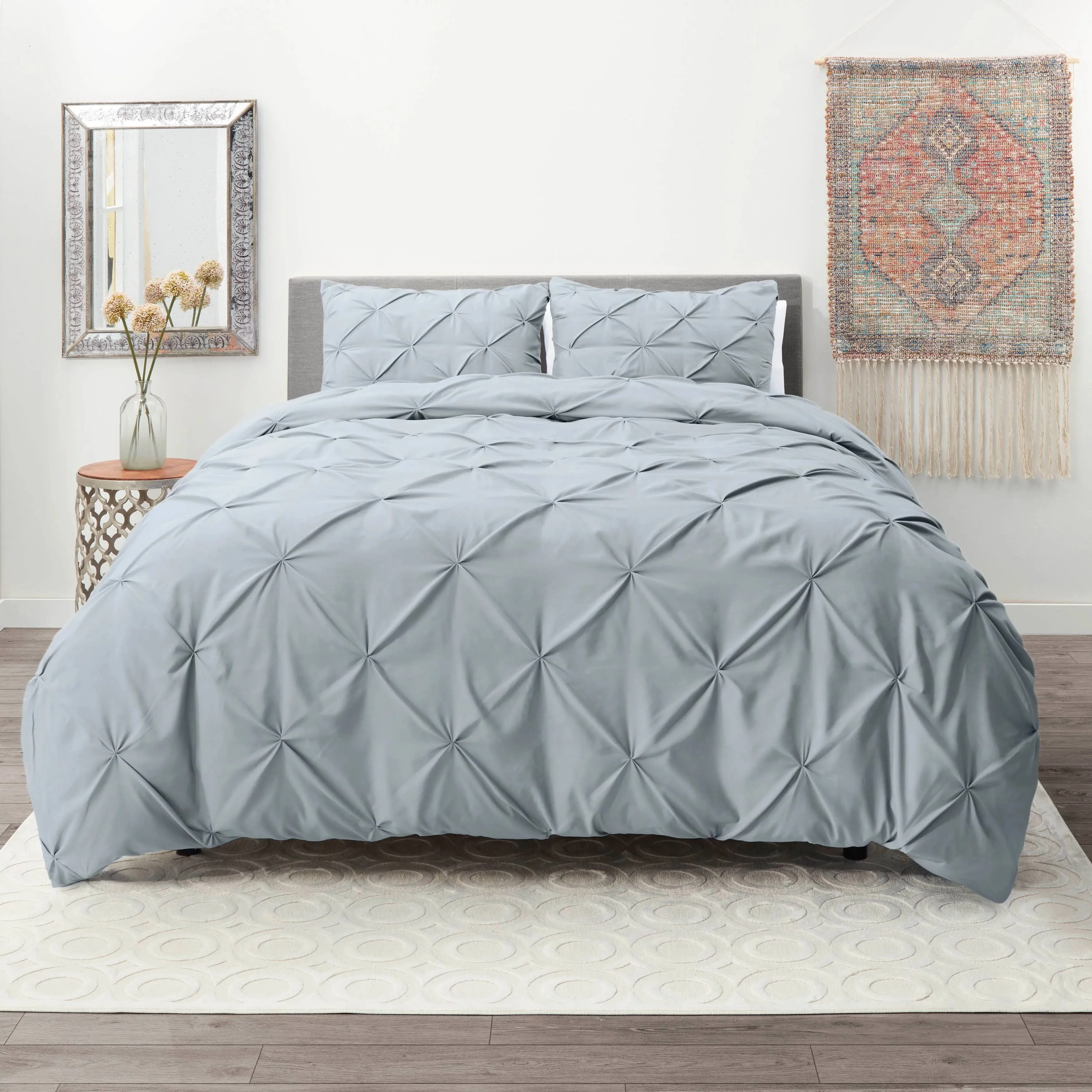 Nestl Bedding Pinch Pleat Duvet Cover Set - King - Light Gray Lavender