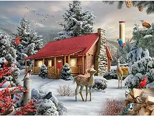 Bits and Pieces - 1000 Piece Jigsaw Puzzle for Adults - New Friends - 1000 pc Winter Cabin Jigsaw by Artist Alan Giana