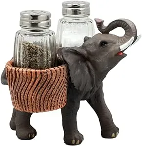 Ebros Savanna Calls Trumpeting Elephant Glass Salt and Pepper Shakers Holder Set