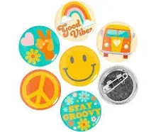 Groovy Party Mini Buttons - 48 Pieces