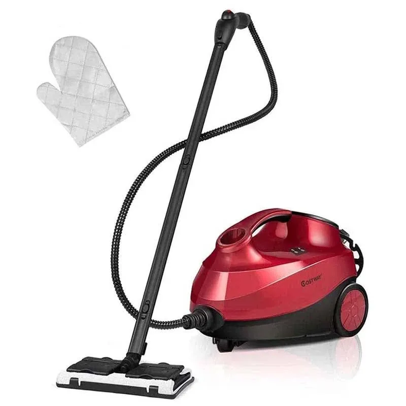 COSTWAY 2000W Multipurpose Steam Cleaner with 19 Accessories, Household Steamer w/ 1.5L Tank for Chemical-Free Cleaning, Heavy Duty Rolling Cleaning Machine for Carpet, Floors, Windows and Cars, Red