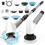 Cordless Cleaning Brush Tub Tile Scrubber with 8 Replaceable Brush Heads for Home