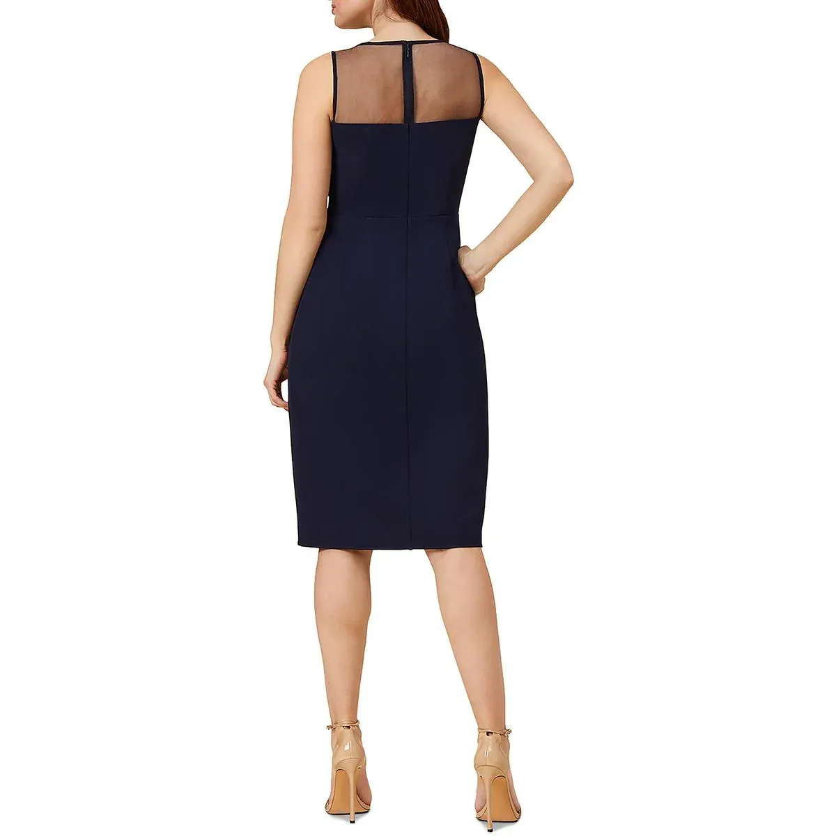 Womens Faux Wrap Mesh Neckline Wrap Dress