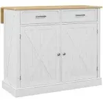 HOMCOM Kitchen Island with Drop Leaf Kitchen Cart, White - White