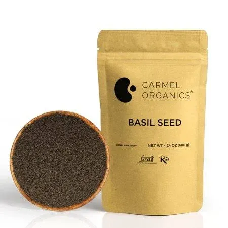 Edible Basil Seeds. | 24 Ounce or 1.5 Lb/680 grams | Tukmaria Sabja Seeds| Rich in Fibers | Add to Smoothies | Non GMO | Keto + non Gluten | Natural | By Carmel Organics