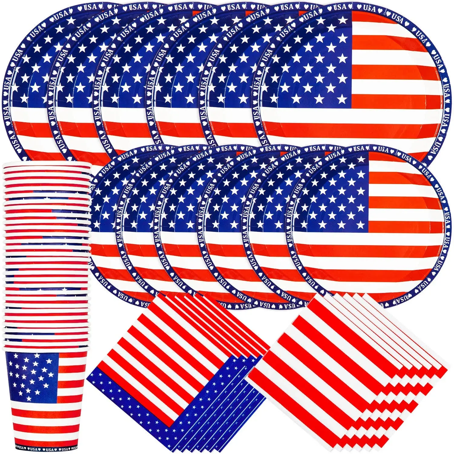 150Pcs American Independence Day Party Supplies, Disposable Napkins Paper Plates and Paper Cups, Day 4th of July Independence Day Decorations, Serve 30