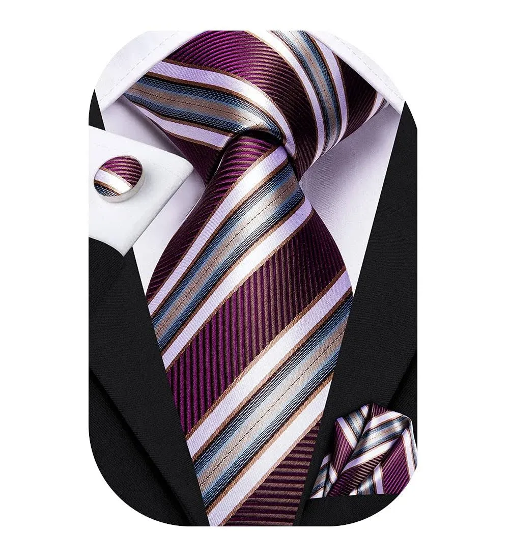 Dubulle Mens Tie Set Solid Paisley Novelty Silk Necktie for Men with Cufflinks Tie and Pocket Square