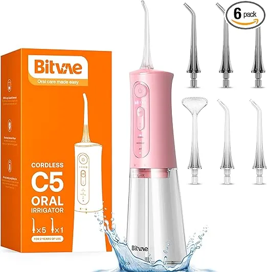 Bitvae Water Dental Flosser Teeth Picks, Cordless Portable Oral Irrigator, Powerful and Rechargeable Oral Irrigator, Brace Care, Ipx7 Waterproof