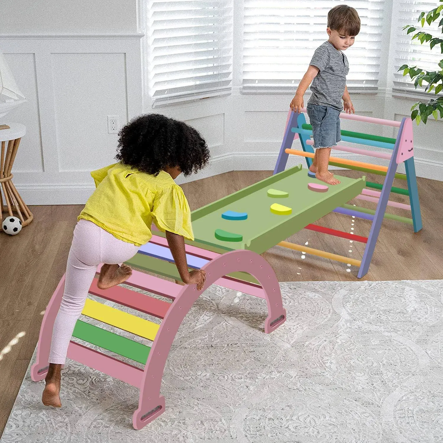 Pikler Triangle Ladder & Rocker Set | Hazel in Rainbow by Avenlur