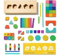 Lovevery The Block Set Solid Wood Building Blocks and Shapes + Wooden Storage Box