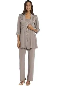 New R&amp;M Richards 2 Piece Pant Suit Plum Stretch Lace Sz 16