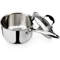 Tri-Ply Stainless Steel Saucepan with Glass Strainer Lid, Two Side Spo