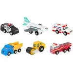 Battat – Miniature Toy Cars – 6Pcs Wooden Minis – Classic Rescue & Construction Vehicles – Steamroller, Dump Truck – 3 Years + – Wooden Vehicles Set 2