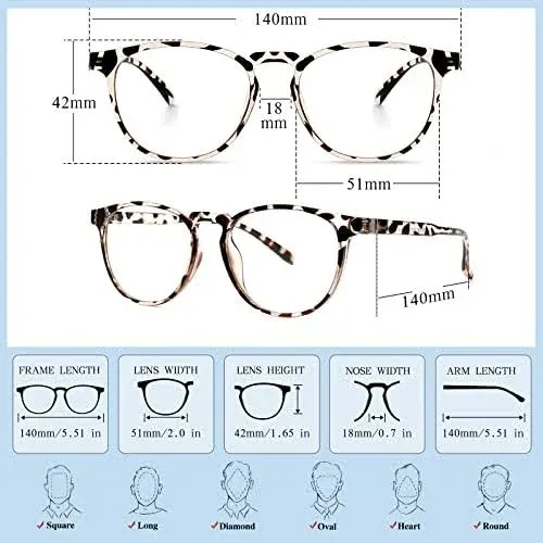 IBOANN Blue Light Blocking Round Fashion Retro Frame Vintage Fake Eyeglasses