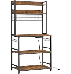  Bakers Rack with Power Outlet, 35.4 Steel + Particleboard Rustic Brown + Black