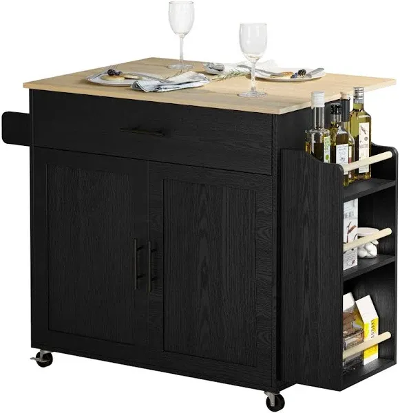 Ironck Kitchen Island with Storage Rolling Kitchen Island on Wheels with Drop Leaf