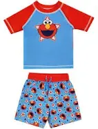 Sesame Street Toddler Boy's Elmo Pullover Rash Guard and Swim Trunk