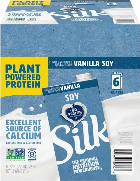 (Pack of 6) Silk Shelf-Stable Vanilla Soy Milk, 1 Quart