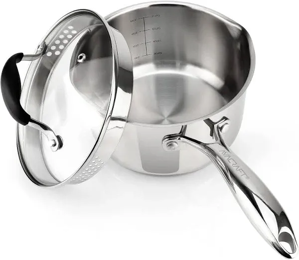 Stainless Steel Saucepan with Glass Strainer Lid Multipurpose Sauce Pot 2.5Quart