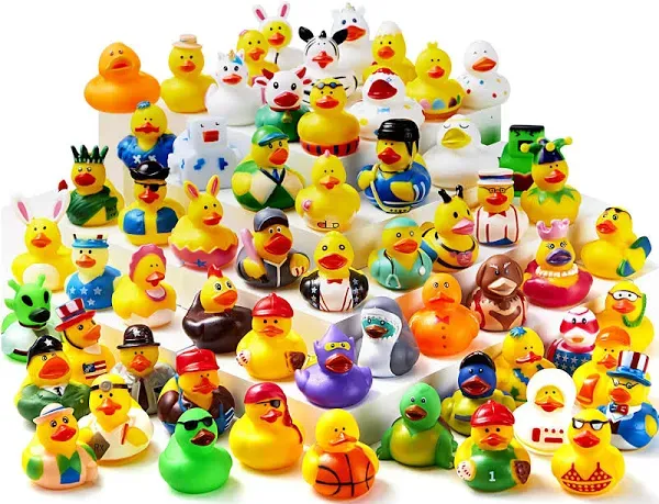 30 Pcs Rubber Ducks, Random Assortment Mini Rubber Duckie Toys with Mesh Carry B