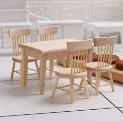 Z MAYABBO Wooden Dollhouse Furniture of Table & Chair, Miniature Dollhouse Accessories of Dining Room Accessory - 1/12 Scale