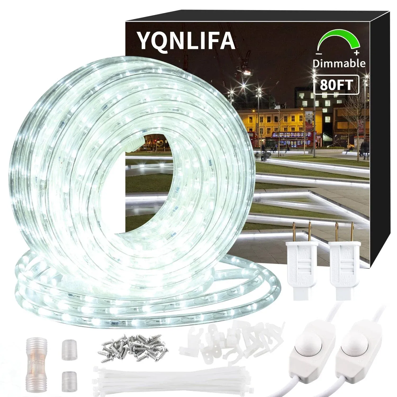 YQNLIFA Dimmable 80ft LED Rope Lights, 864 LEDs IP65 Waterproof Outdoor Indoo...