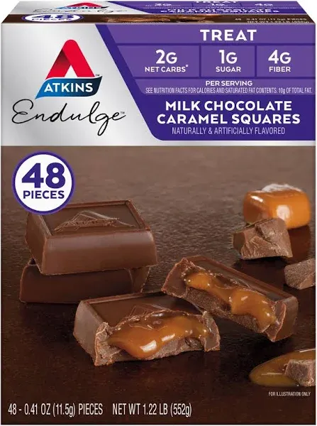 Atkins Endulge Treat, Milk Chocolate Caramel Squares, Keto Friendly, 15 Count