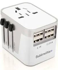 International Power Adapter Travel Plug - 4 USB Ports Universal Work for 150 Cou