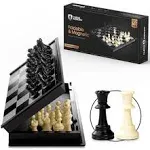 Chess Armory Magnetic 9.5 Inches Travel Chess Set - Folding Board with Storage Box & 2 Extra Queen.