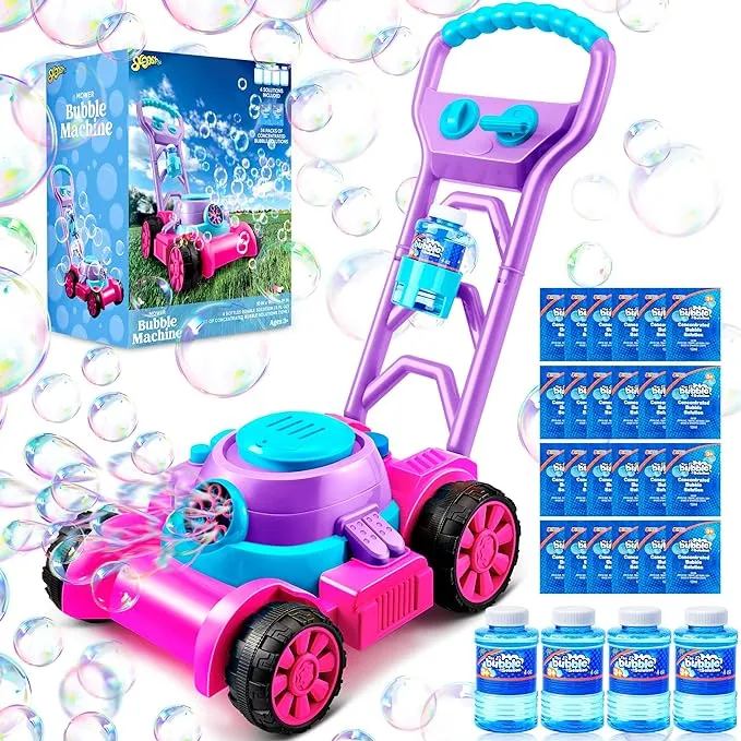 Sloosh Bubble Lawn Mower Toddler Toys - Kids Toys Bubble Machine Summer Outdoor Toys Games, Bubble Mower Outside Push Toys for Toddlers Preschool Kid Boys Girls Birthday New Year Gifts (Pink)