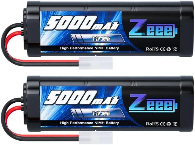 Zeee 7.2V 5000mAh NiMH Battery with Tamiya Plug 6-Cell Rechargeable Battery Pack High Power for RC Car Truck Truggy Buggy Associated HPI Losi Kyosho Tamiya Hobby Models(2 Pack)