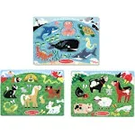 Melissa And Doug Animals Wooden Peg Puzzles Set - Farm, Pets, And Ocean - Animal